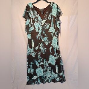 Lane Bryant Brown & Teal Ruffle Dress – Size 26W – Plus Size Flowy Midi Dress